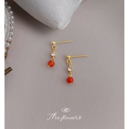 C廠【7052】迷你版簡約小巧紅瑪瑙手工藝設計感新款耳飾鋯石輕奢風飾品
 25.11-2