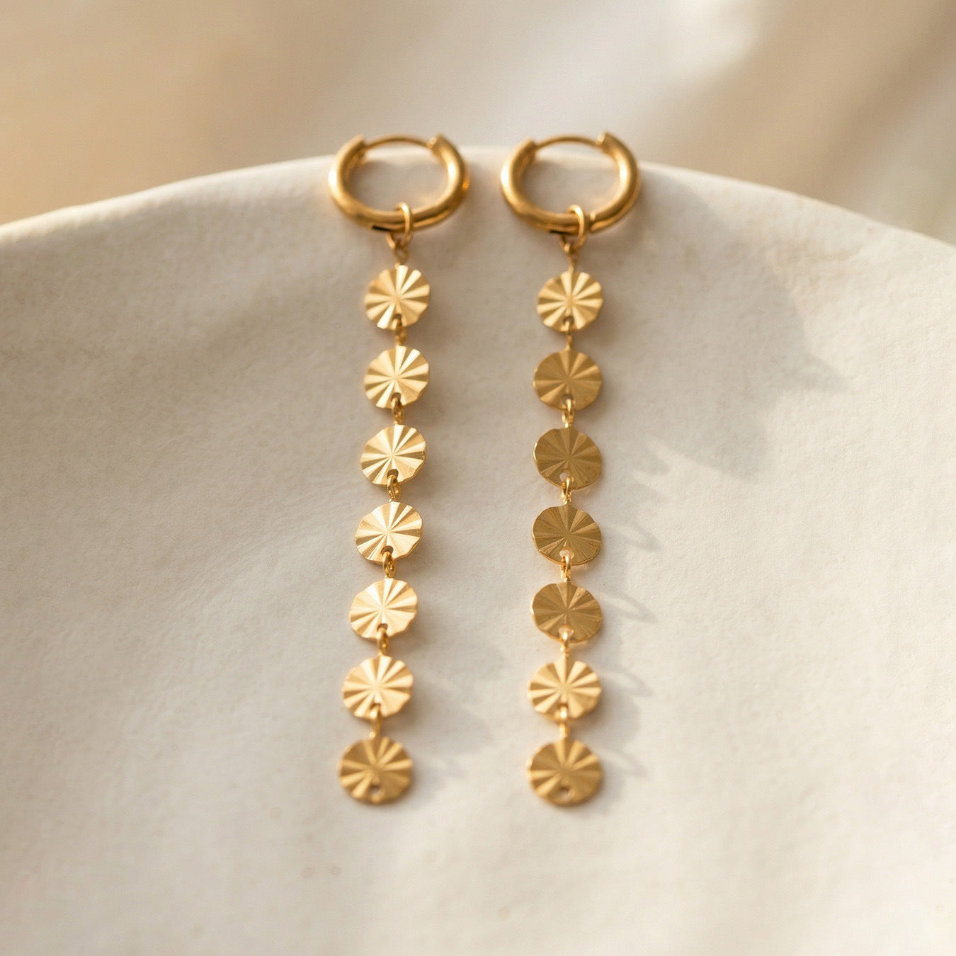 B廠【F1538】歐美跨境新款金屬圓片批花形流蘇耳環不鏽鋼鍍18k真金不掉色耳飾
 26.04-3