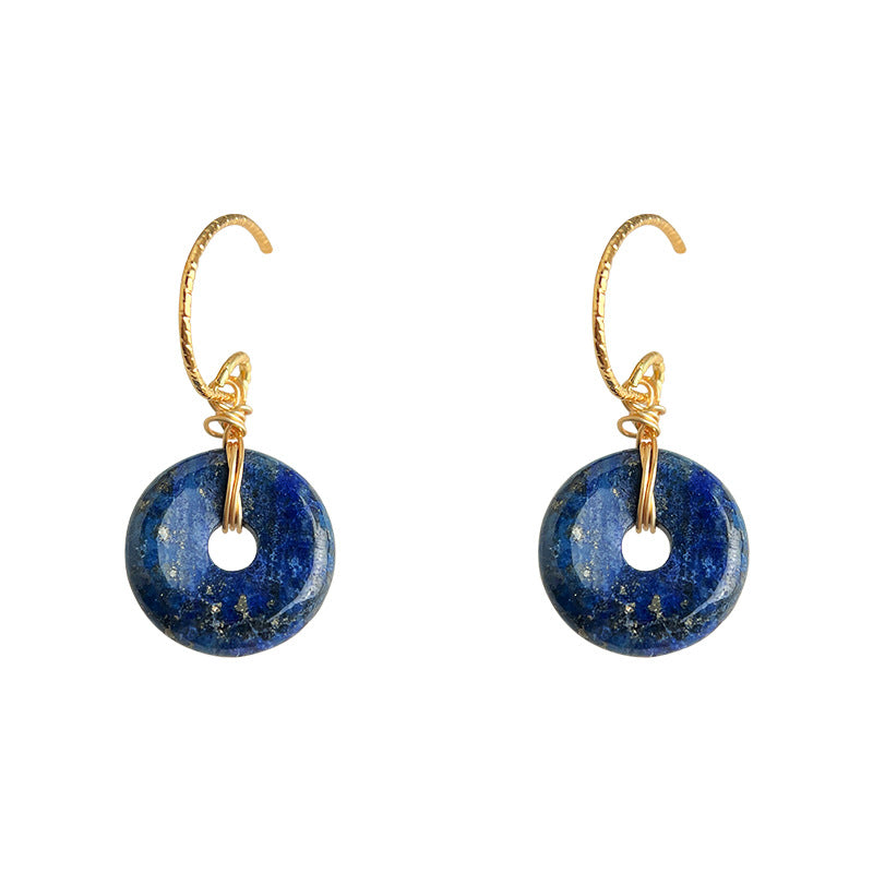 A廠【6934】天然石青金石國潮手工設計感平安扣玉佩耳環古風新款耳環飾品
 25.10-3