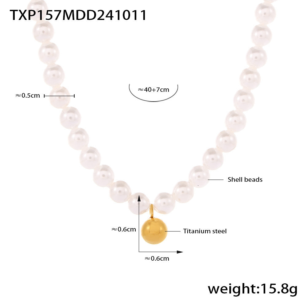 B廠【TXP157】飾品巴洛克貝珠項鍊手鍊女輕奢小圓球鈦鋼吊墜甜美首飾套裝 24.10-4