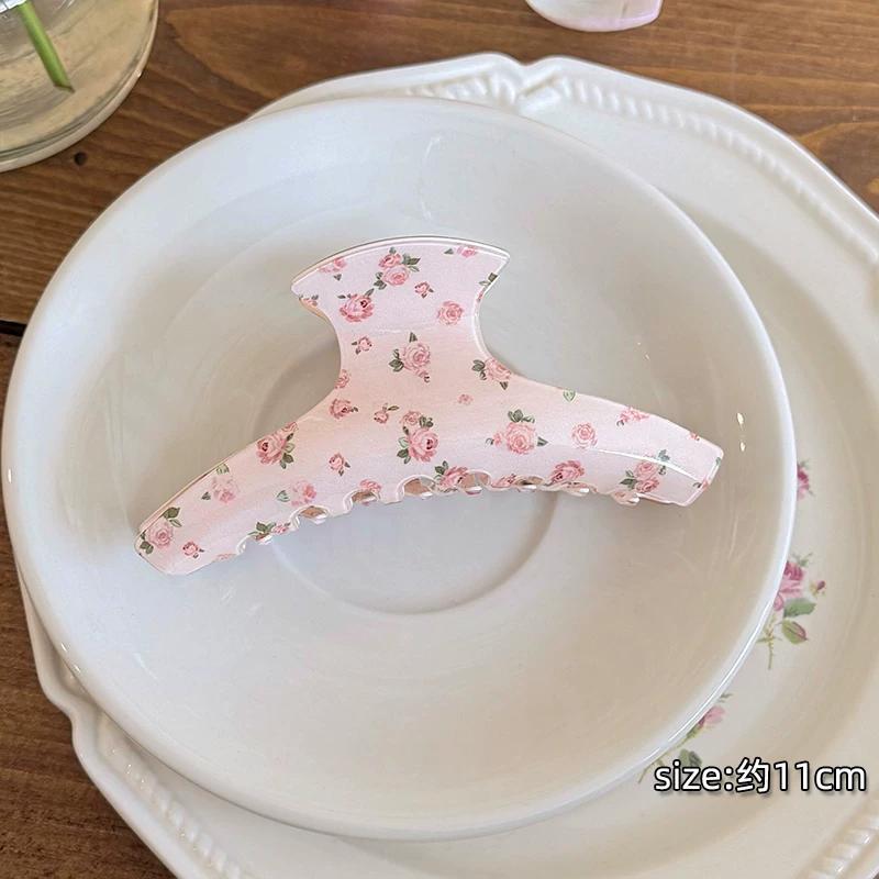 C廠【Q66】甜美玫瑰碎花法式復古醋酸抓夾百搭氣質溫柔後腦勺鯊魚夾髮夾頭飾
 26.05-4「C廠-單筆結帳需滿，NT$500出貨(不含運費)」