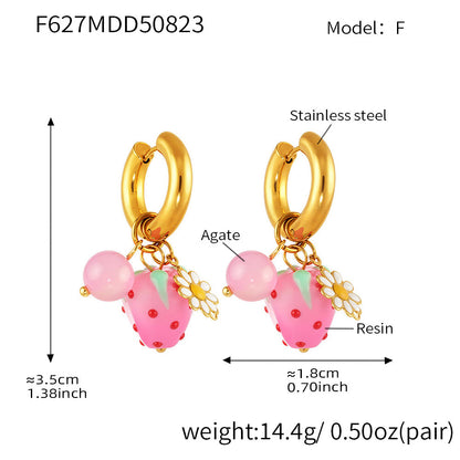 B廠【F627】時尚耳飾女士飾品手工製作趣味樹脂花朵耳環耳環不銹鋼耳圈
 25.09-1