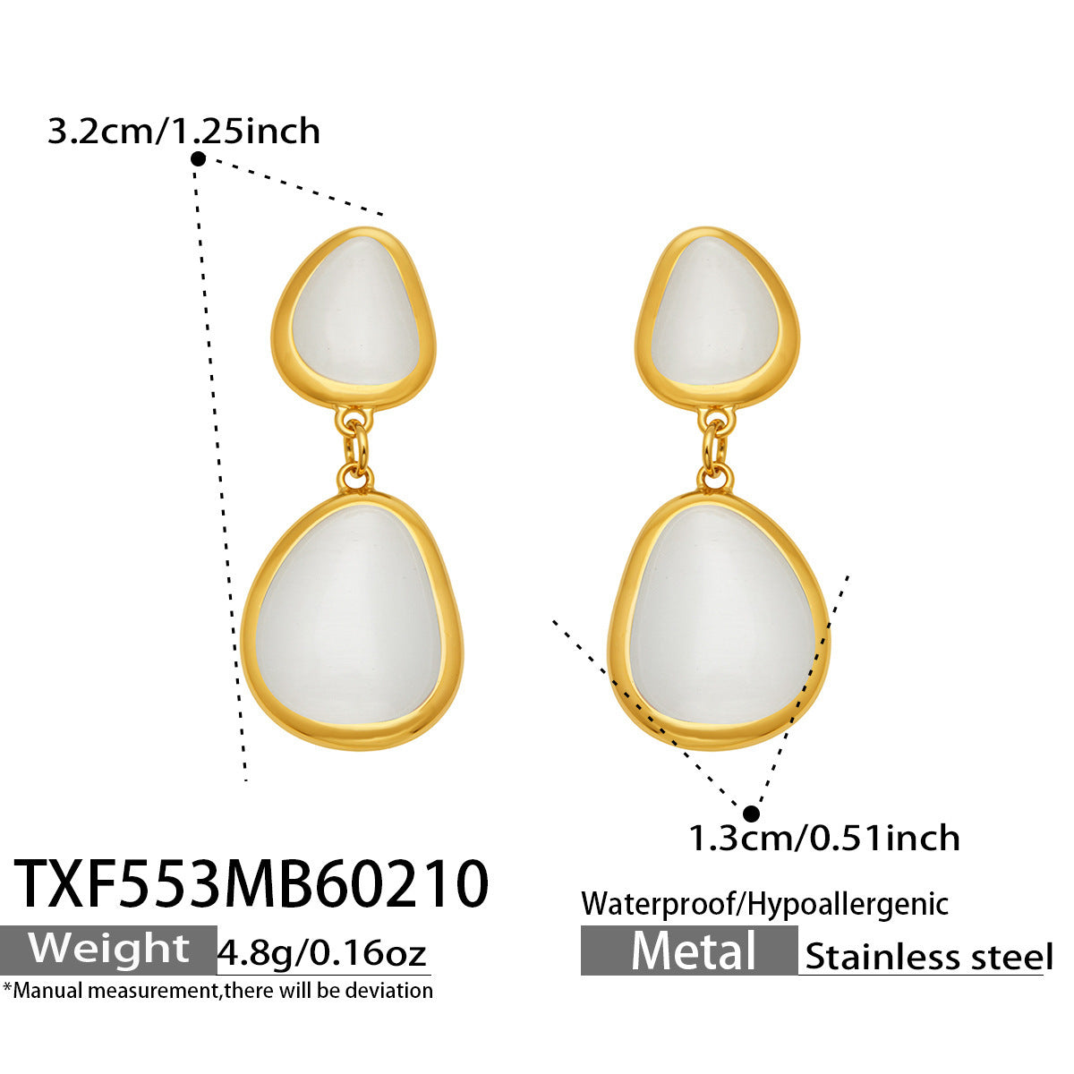 B廠【TXP553】歐美輕奢橢圓貓眼石項鍊手鍊耳環不鏽鋼鍍18k金首飾套裝
 26.10-4