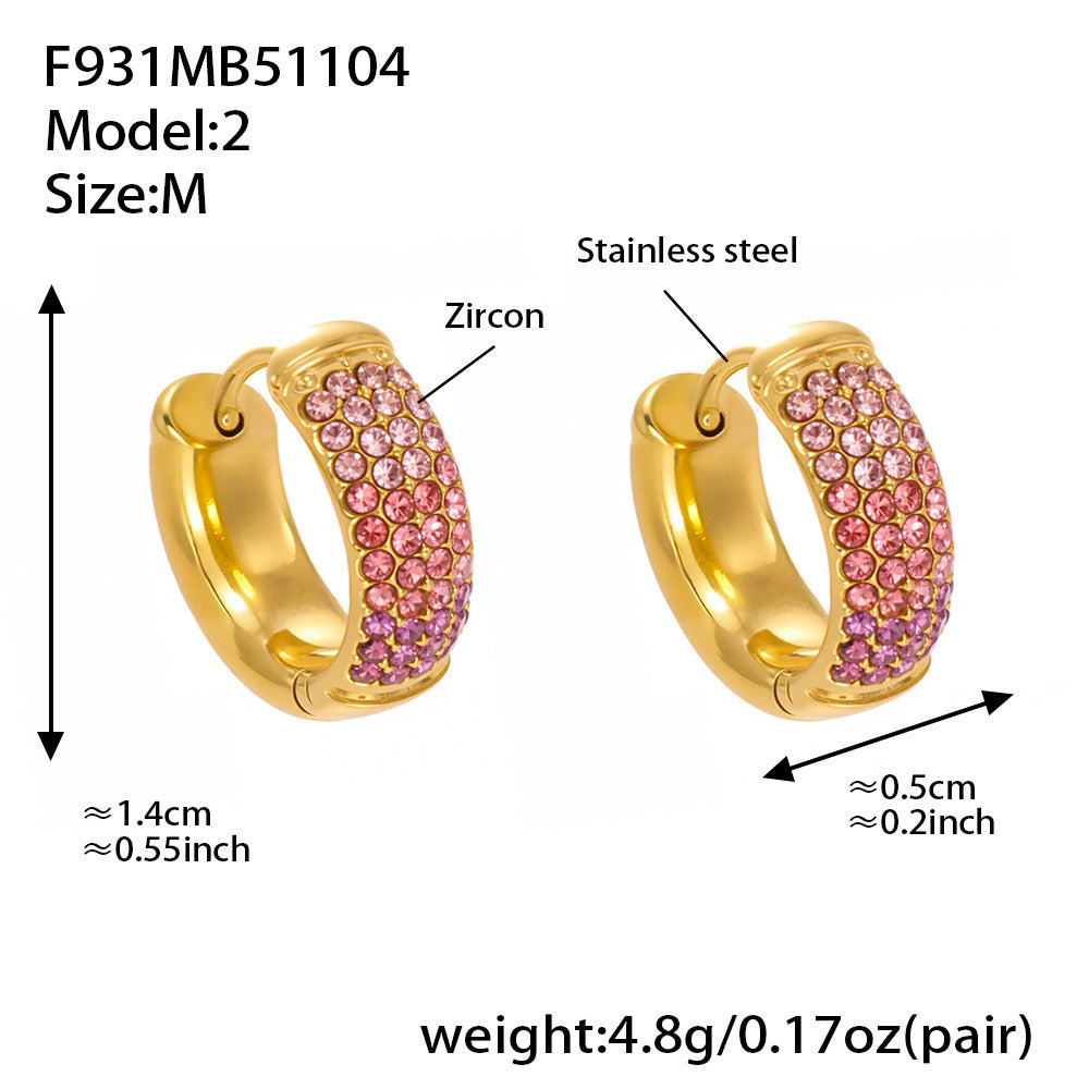 B廠【F931】彩色鋯石拼色圓圈耳環大中小尺寸耳扣不銹鋼鍍18k真金飾品
 25.11-2
