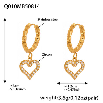 B廠【Q007】氣質簡約精緻小巧光面愛心吊墜耳環耳環鑲嵌鋯石不銹鋼耳環 25.08-5