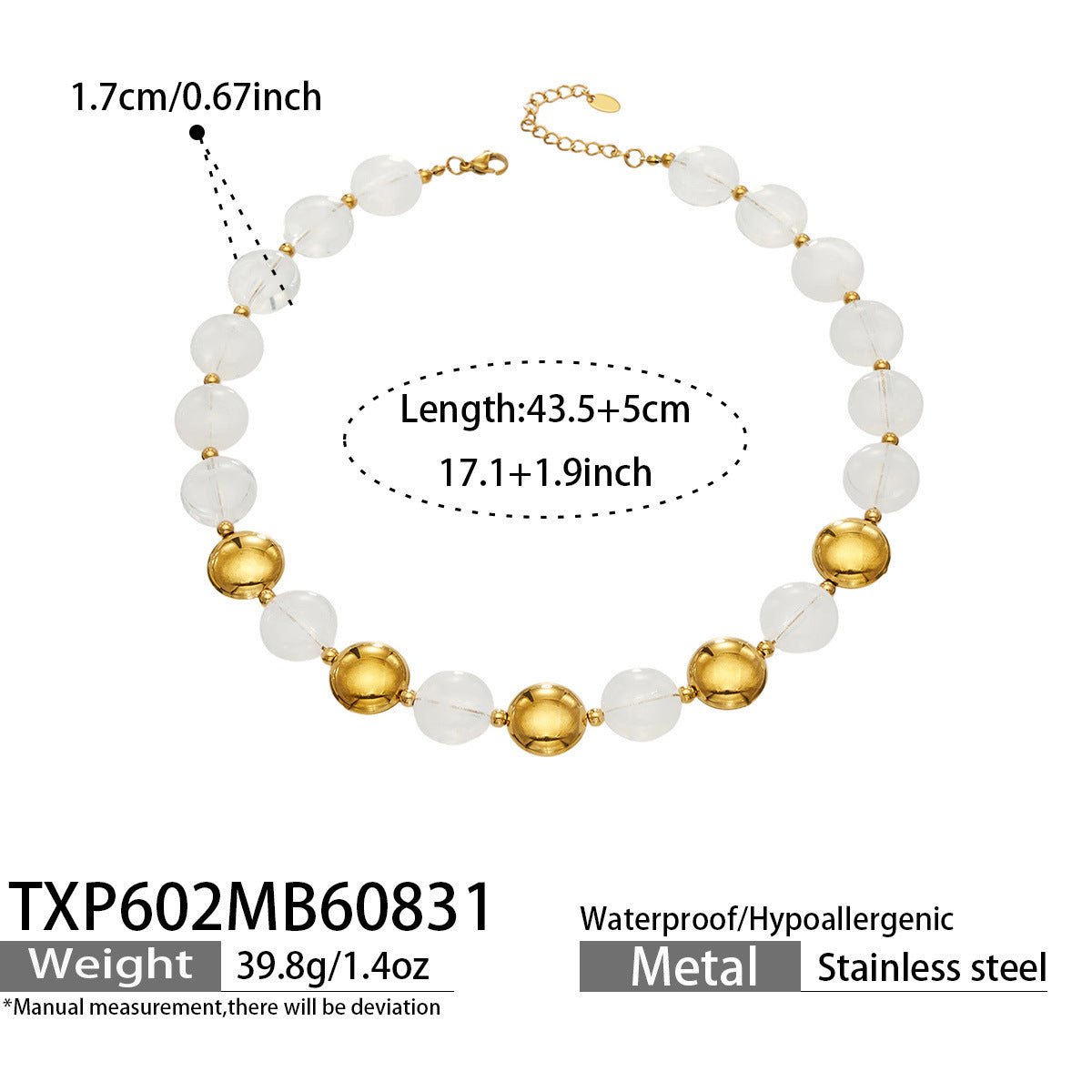 B廠【TXP602】跨境時尚復古鈦鋼樹脂圓珠女個性設計感氣質手鍊鎖骨鏈套裝 26.09-1