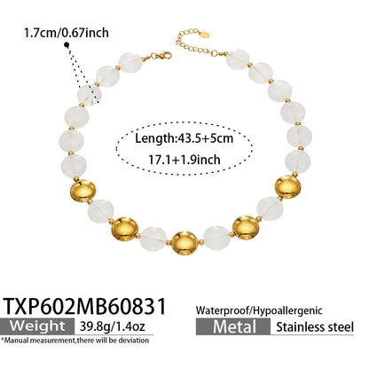 B廠【TXP602】跨境時尚復古鈦鋼樹脂圓珠女個性設計感氣質手鍊鎖骨鏈套裝 26.09-1