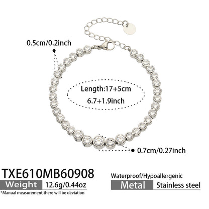 B廠【TXP610】跨境歐美不銹鋼鍍金圓形鋯石項鍊高級感簡約手鍊耳環可疊戴飾品女
 26.09-3