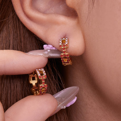 B廠【F659】方塊彩鑽鋯石超閃精緻小耳扣耳環不鏽鋼鍍18k真金百搭耳飾
 25.11-1