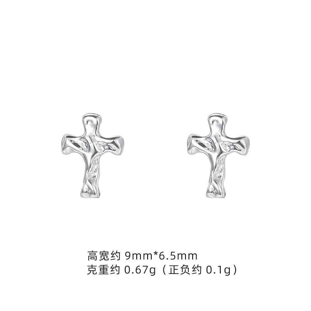 E廠【XDQ10071E】S999純銀十字架系列耳環甜酷風滴黑油耳骨釘男女疊戴百搭耳飾
 26.01-1