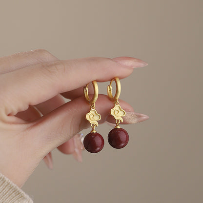 D廠【YC2194E】S999足銀祥雲紫金砂耳扣本命年喜慶獨特設計國風中式耳飾 25.02-2