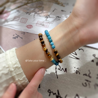 A廠【S240】雙層疊戴天然石磷灰石虎眼石手鍊文藝復古民族風新款手飾飾品 25.03-4