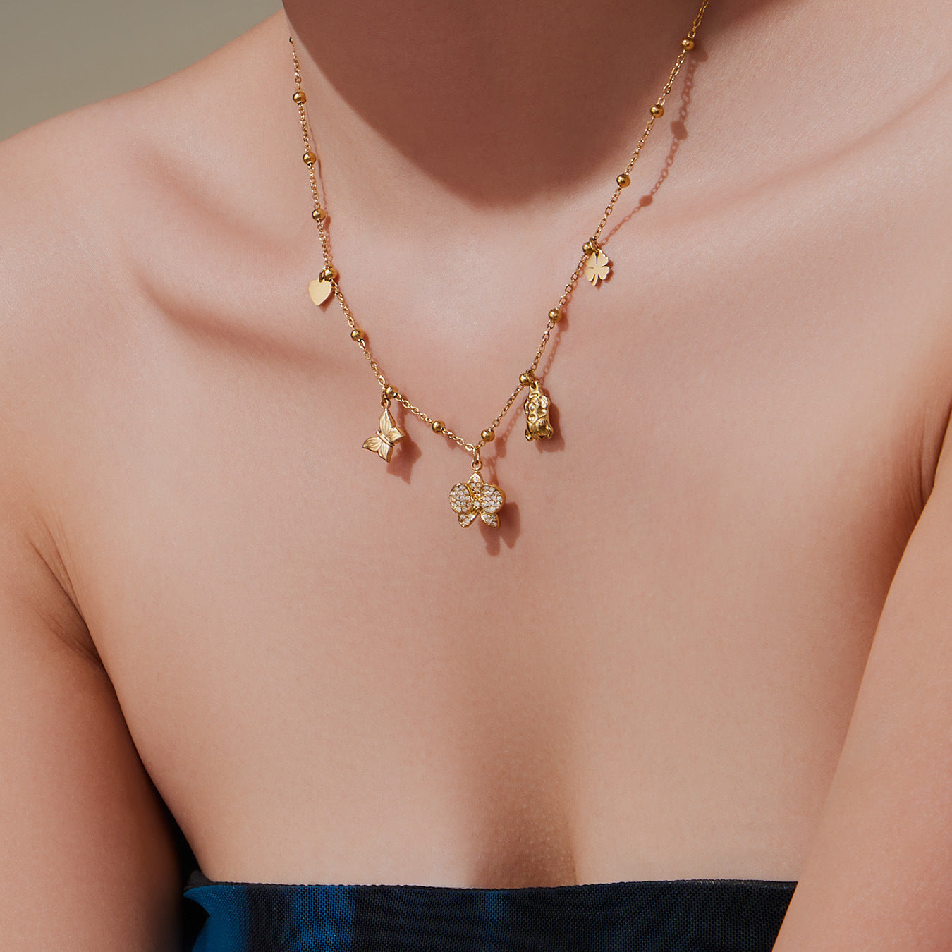 B廠【P1712】不鏽鋼diy蝴蝶吊墜項鍊鍍18k真金歐美時尚輕奢百搭珠寶首飾
 25.10-3