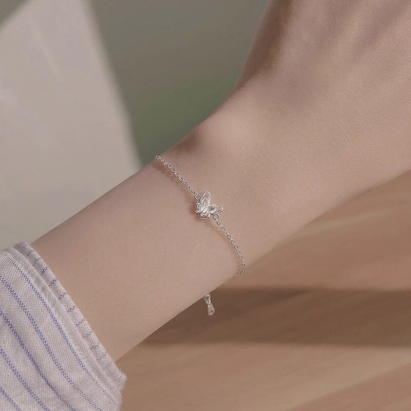 E廠【XDQ0177S】小眾設計感S999純銀雙層蝴蝶手鍊女簡約森系高級感手飾品
 26.04-3