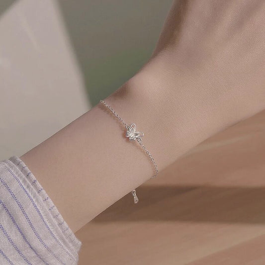 E廠【XDQ0177S】小眾設計感S999純銀雙層蝴蝶手鍊女簡約森系高級感手飾品
 26.04-3