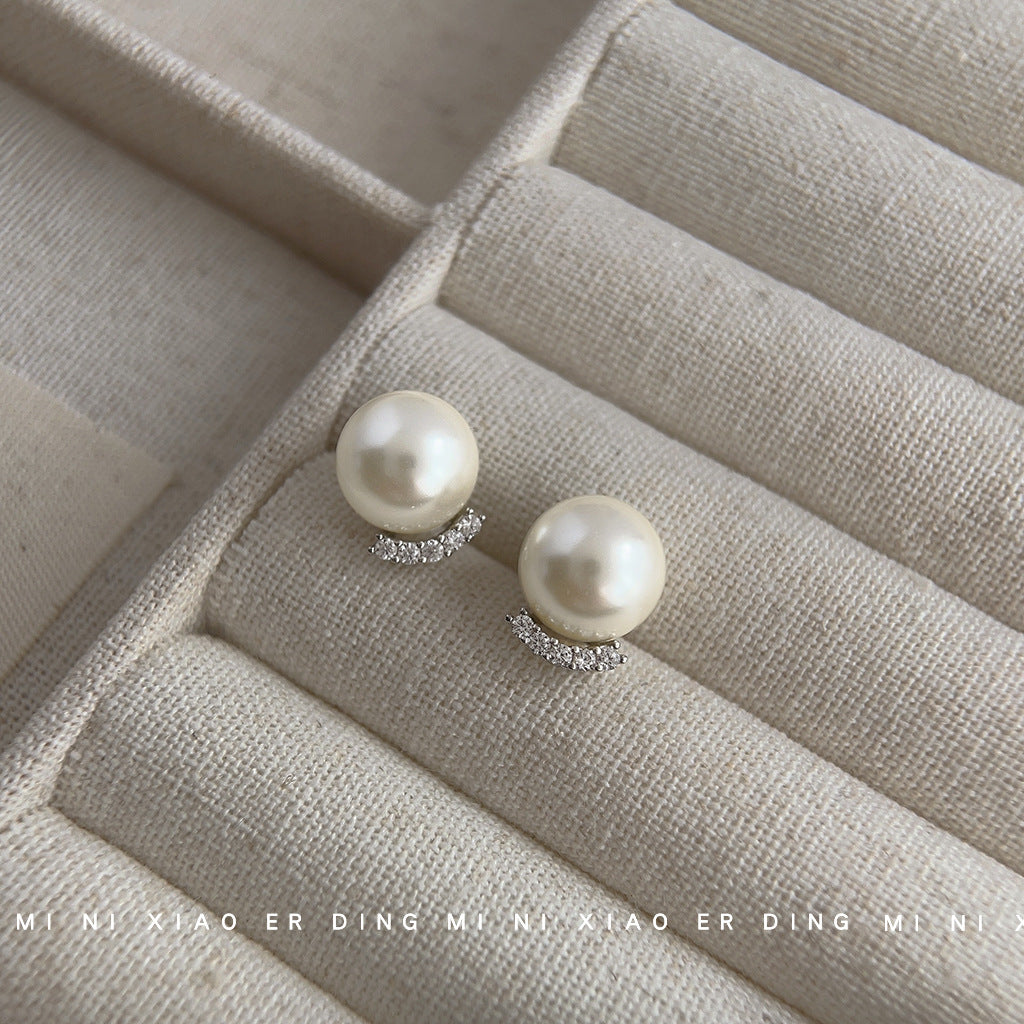 C廠【3916】爆款質感珍珠耳環通勤百搭高級感微鑲鋯石玻璃珍珠圓形簡約耳飾品
 25.10-4