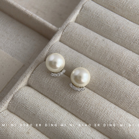 C廠【3916】爆款質感珍珠耳環通勤百搭高級感微鑲鋯石玻璃珍珠圓形簡約耳飾品
 25.10-4