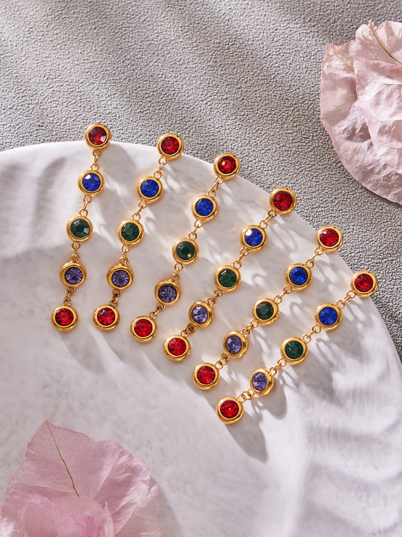 B廠【TXP552】chic奢華5A圓鋯拼接不鏽鋼手鍊項鍊精緻時尚氣質彩鑽流蘇耳環套裝
 26.03-2