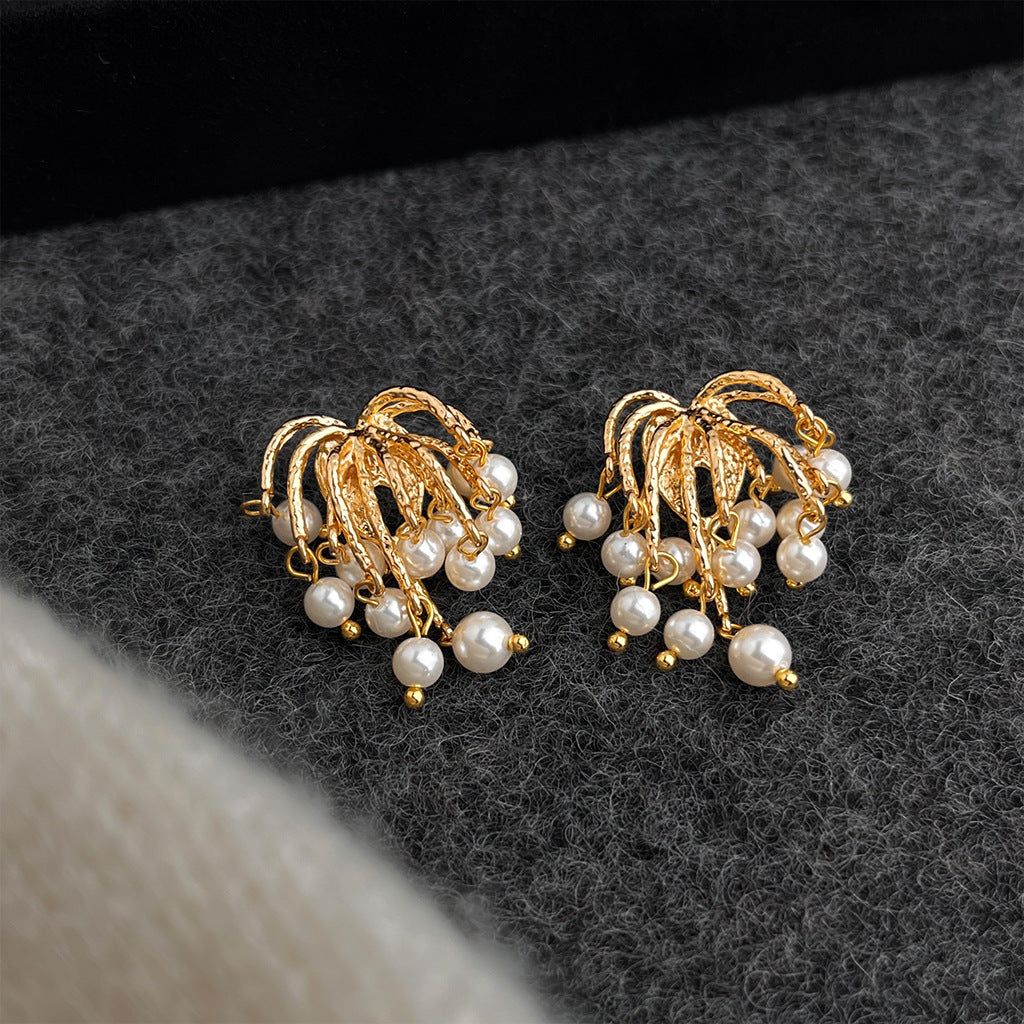 A廠【7372】法式復古長款流蘇煙火珍珠耳環925銀針時尚高級感新款耳飾 耳環女
 26.01-4