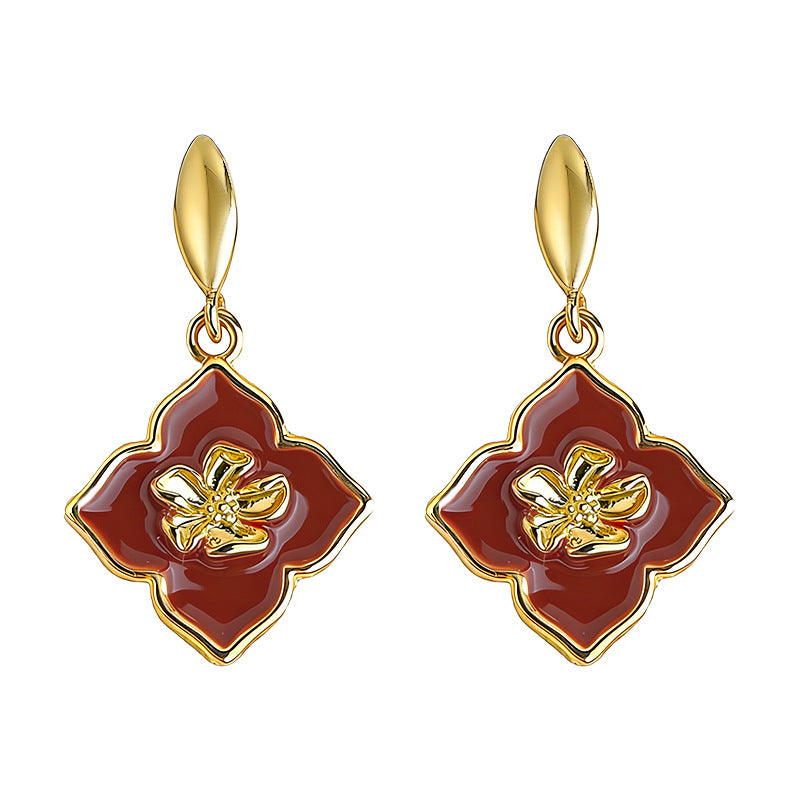 A廠【7334】文藝復古琺瑯滴釉法式簡約高級感幾何花朵耳環飾品
 26.01-2