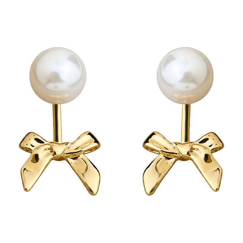 A廠【7208】兩戴簡約蝴蝶結耳環 ins冷淡風金屬氣質耳環高級感百搭珍珠耳飾女
 25.12-2