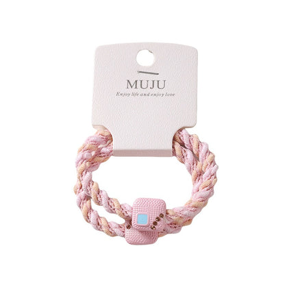 C廠【B340】2條卡裝髮繩高彈性編織頭繩少女小清新髮飾鑲鑽高馬尾皮筋 25.08-3「C廠-單筆結帳需滿，NT$500出貨(不含運費)」