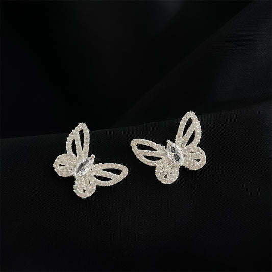 A廠【6144】滿鋯！很閃！時尚高級感輕奢風925銀針優雅氣質蝴蝶耳環耳飾
 25.12-4