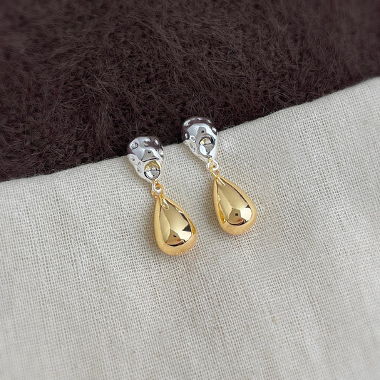 A廠【7277】老錢風雙拼色時尚高級感925銀針新款幾何水滴耳環 肌理紋耳飾
 25.12-4