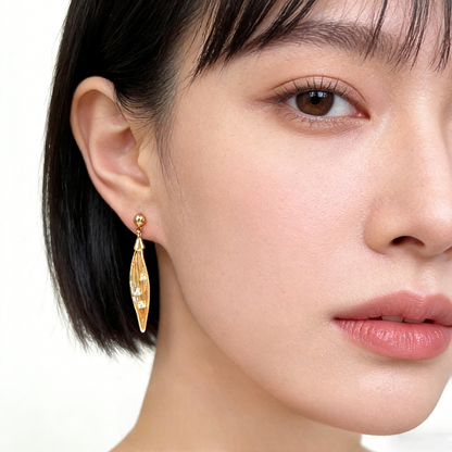 A廠【7335】原創樹葉微鑲鋯石925銀針鍍14K時尚高級感輕奢風新款耳環
 26.01-2