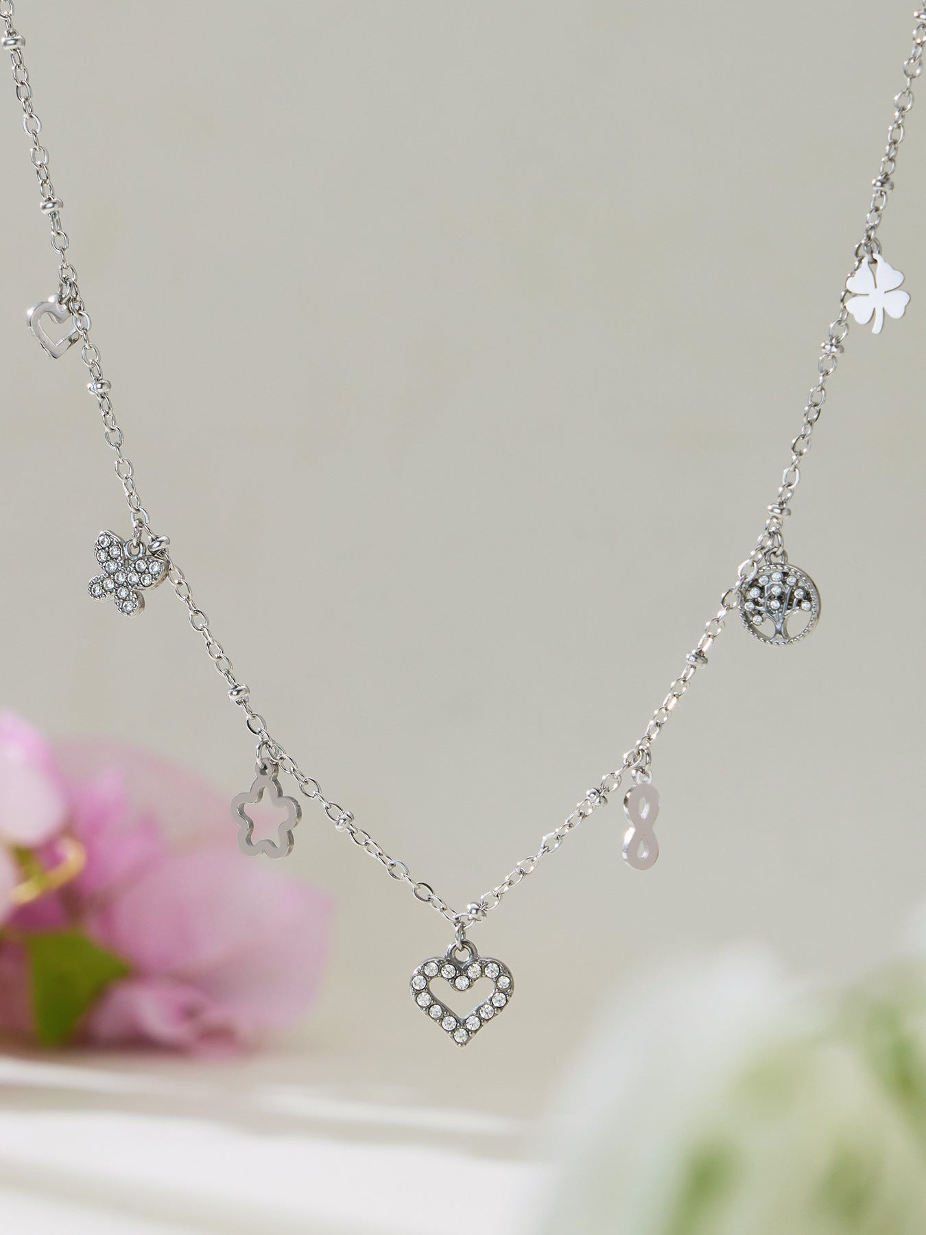 B廠【P874】跨境新款靈動愛心滿鑽鋯石吊墜雙層鎖骨項鍊不鏽鋼鍍18k金
 25.11-4