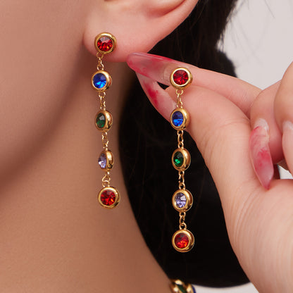 B廠【TXP552】chic奢華5A圓鋯拼接不鏽鋼手鍊項鍊精緻時尚氣質彩鑽流蘇耳環套裝
 26.03-2