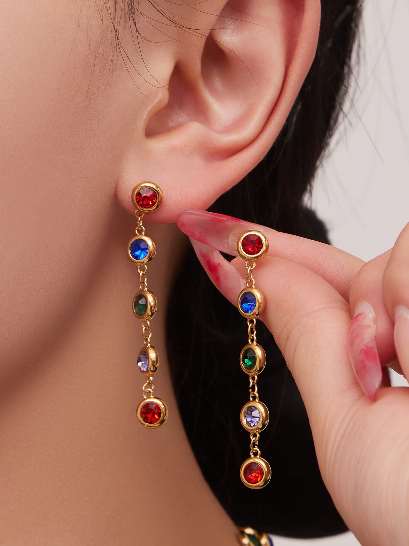 B廠【TXP552】chic奢華5A圓鋯拼接不鏽鋼手鍊項鍊精緻時尚氣質彩鑽流蘇耳環套裝
 26.03-2