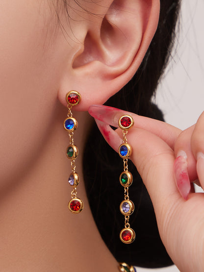 B廠【TXP552】chic奢華5A圓鋯拼接不鏽鋼手鍊項鍊精緻時尚氣質彩鑽流蘇耳環套裝
 26.03-2