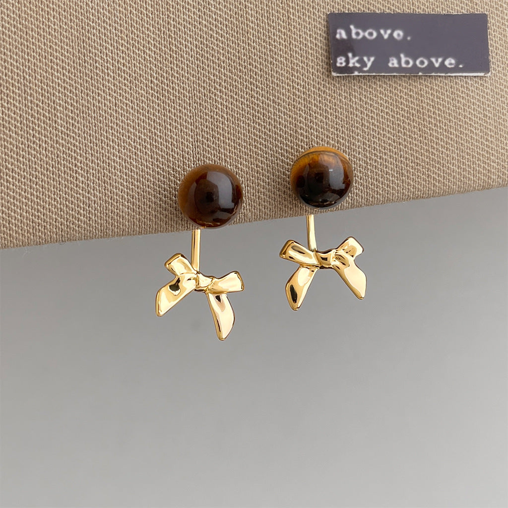 A廠【7210】時尚高級感一款兩戴天然石虎眼石蝴蝶結耳環女文藝復古美拉德耳環
 25.12-2