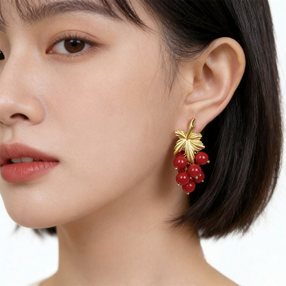 A廠【7205】長款流蘇安可拉紅葡萄串手工耳環耳飾
 26.10-4
