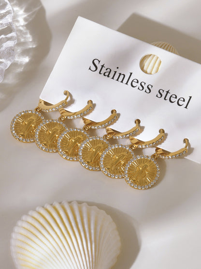 B廠【TXF325】超閃5A鋯石圓牌耶穌滿鑽設計耳環戒指組不鏽鋼18k鍍真金 25.08-2