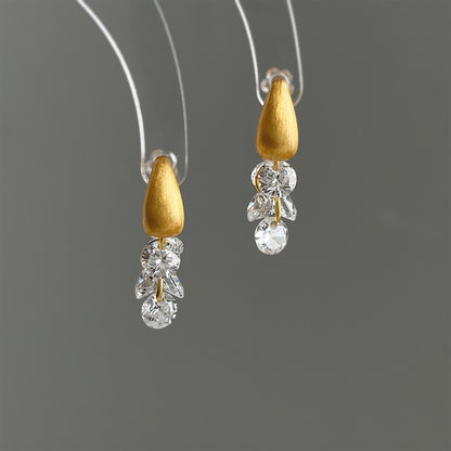 A廠【8290】金色拉絲簡約鋯石流蘇耳釘耳環飾品
 26.10-3