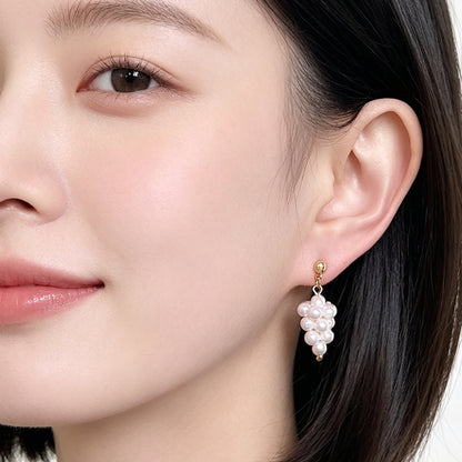 A廠【7613】法式優雅淑女風手工製作葡萄串珍珠耳環清新甜美新款耳環飾品
 26.05-3