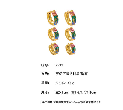 B廠【F931】彩色鋯石拼色圓圈耳環大中小尺寸耳扣不銹鋼鍍18k真金飾品
 25.11-2