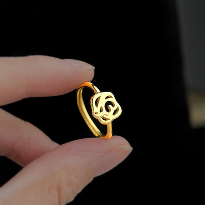 A廠【7722】厚鍍真金保色開口可調整輕奢風高級感鏤空光面玫瑰花戒指指環手飾 26.07-1