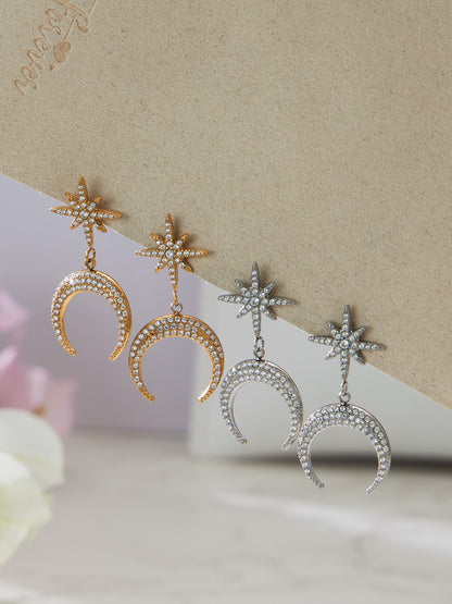 B廠【TXP485】歐美熱銷新品不銹鋼5A鋯石八芒星月牙吊墜耳環項鍊首飾套裝
 25.11-4