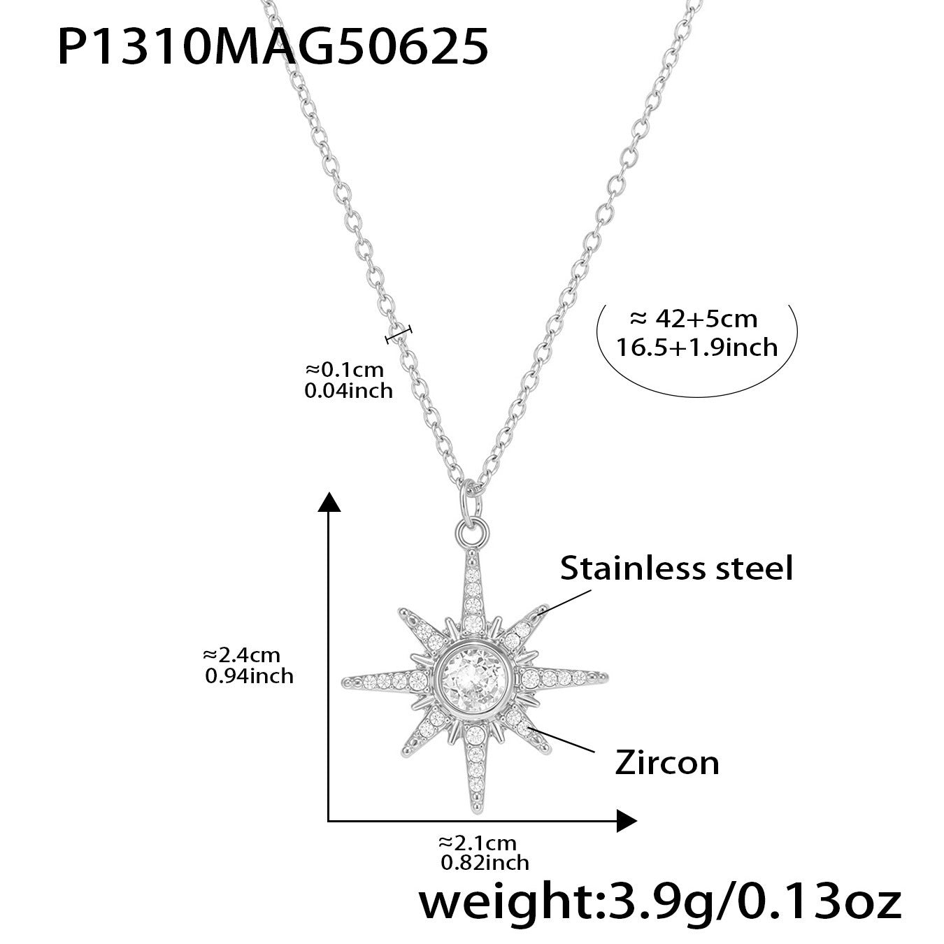B廠【P1310】超閃5A鋯石八星芒吊墜鎖骨項鍊雙層疊戴飾品不鏽鋼18k鍍金 25.07-1