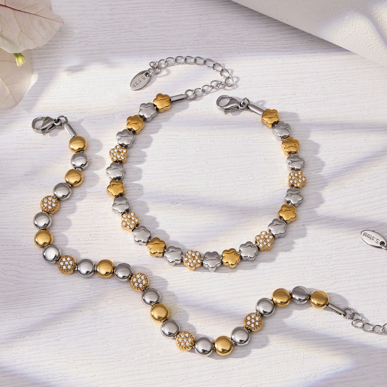 B廠【TXP102】歐美ins時尚小眾設計微鑲鋯石五角星拼色項鍊手鍊套裝不銹鋼飾品
 26.03-2