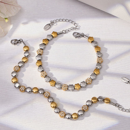 B廠【TXP102】歐美ins時尚小眾設計微鑲鋯石五角星拼色項鍊手鍊套裝不銹鋼飾品
 26.03-2