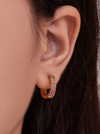 B廠【F930】ins風高品質彩色5A鋯石圓圈卡扣耳環不鏽鋼鍍18k真金耳飾女
 25.11-2