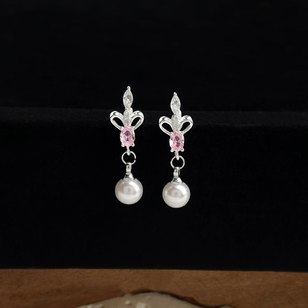 A廠【7328】原創鳶尾花微鑲鋯石925銀針長水滴珍珠耳飾清新甜美耳環女
 26.01-2