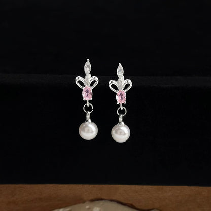 A廠【7328】原創鳶尾花微鑲鋯石925銀針長水滴珍珠耳飾清新甜美耳環女
 26.01-2