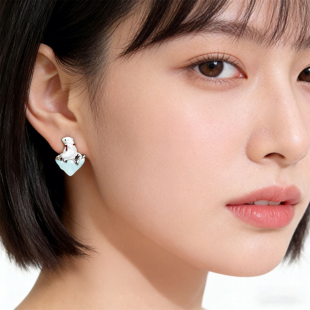 A廠【7293】原創北極熊環保主義！可愛趣味個性設計師款小眾獨特銀針耳飾耳環
 26.01-1