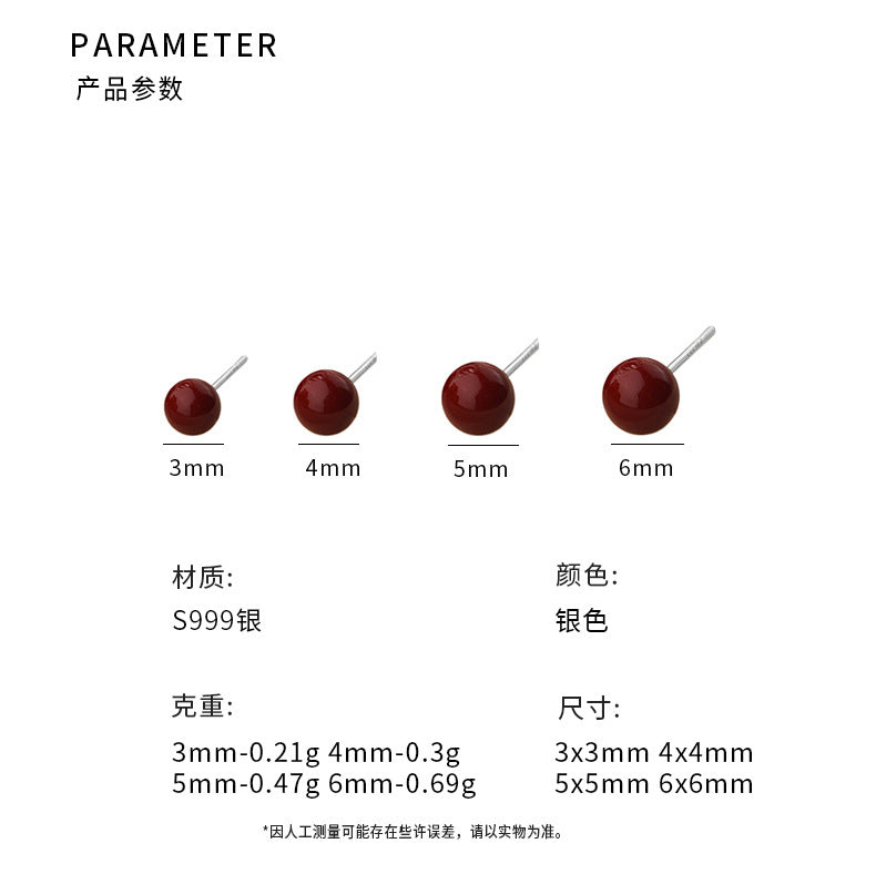 E廠【YC7161E】S999足銀安可拉紅珍珠耳環簡約多尺寸幾何輕奢大氣耳飾 25.07-1