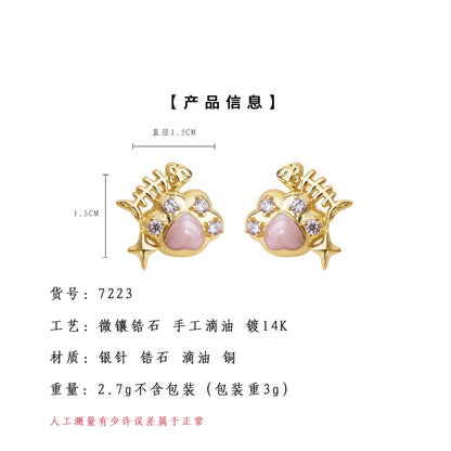 A廠【7223】原創清新甜美可愛小清新ins925銀針小香風新款貓抓小魚耳飾耳環女
 25.12-3